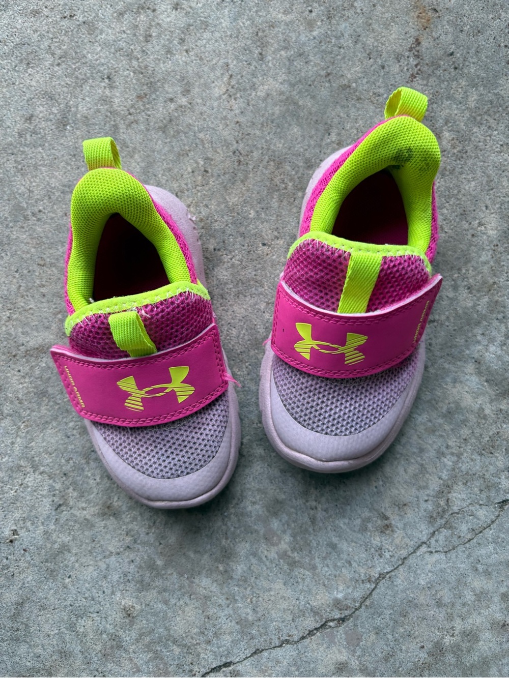 Under Armour Kids Pink and Neon Green Slip-On Athletic Sneakers